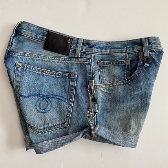 R13 $345 Hook Adjustable Cut Off Cuffed Jasper Blue Denim Jean Shorts SZ 27 - Picture 9 of 16